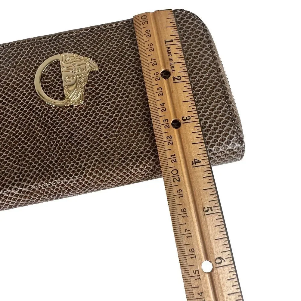 Versace Collection‎ Leather Medusa Brown Patent Zip Around Long Wallet Accordion